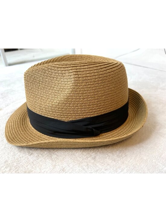 FURTALK Straw Boater Hat M/L Tan Paper Braid Sun Hat w/ Black Ribbon Unisex main image 7